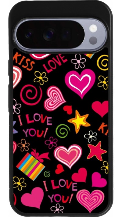 Coque Google Pixel 10 Pro XL - Silicone rigide noir Valentine 2023 love symbols