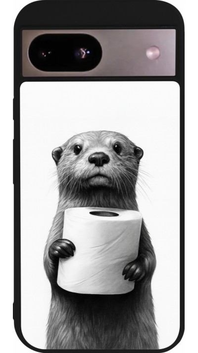 Coque Google Pixel 8a - Silicone rigide noir Loutre papier de toilette