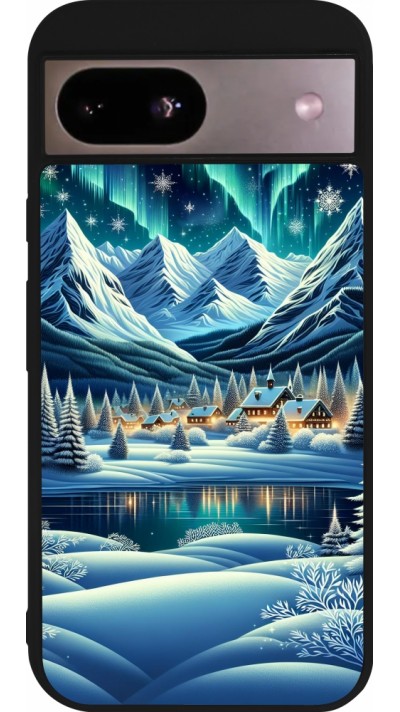 Google Pixel 8a Case Hülle - Silikon schwarz Verschneites Bergdorf am See in der Nacht Google Pixel 8a Case Hülle - Silikon schwarz Verschneites Bergdorf am See in der Nacht
