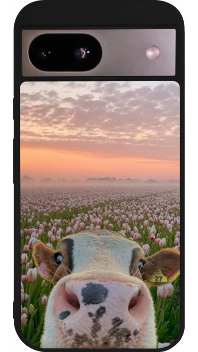 Google Pixel 8a Case Hülle - Silikon schwarz Cow with tulips Spring 2026