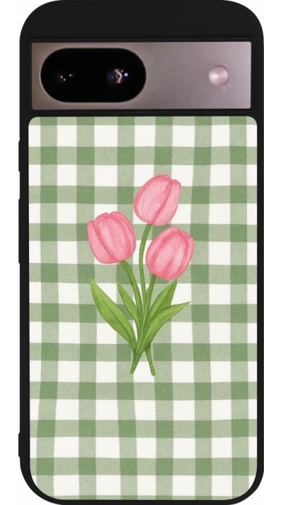 Google Pixel 8a Case Hülle - Silikon schwarz Green vichy tulips Spring 2026