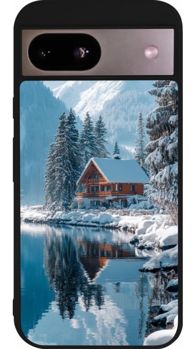 Google Pixel 8a Case Hülle - Silikon schwarz Winter 25 Winter house forest day