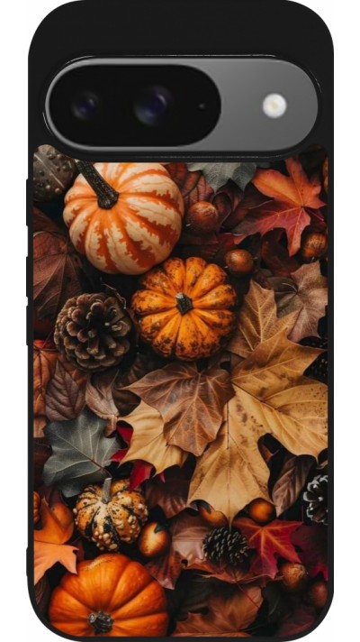 Coque Google Pixel 9 / Pixel 9 Pro - Silicone rigide noir Autumn 25 Pumpkin