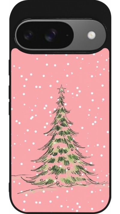 Google Pixel 9 / Pixel 9 Pro Case Hülle - Silikon schwarz Christmas 25 Pink Tree