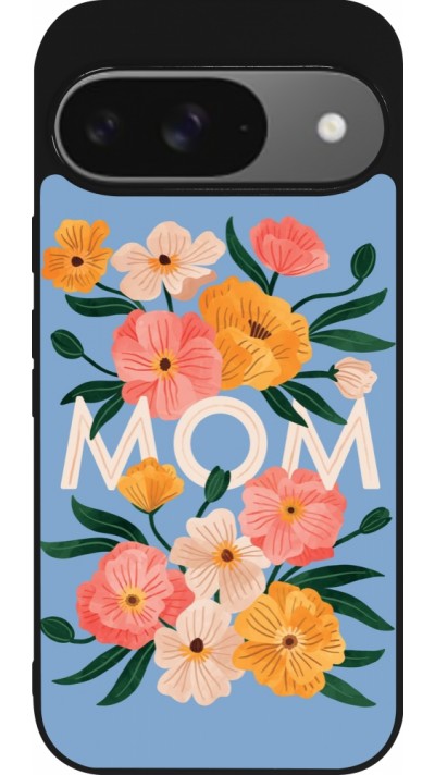 Coque Google Pixel 9 / Pixel 9 Pro - Silicone rigide noir Mom 2026 Flowers