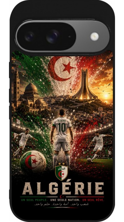Coque Google Pixel 9 / Pixel 9 Pro - Silicone rigide noir Football Algérie splash 2026