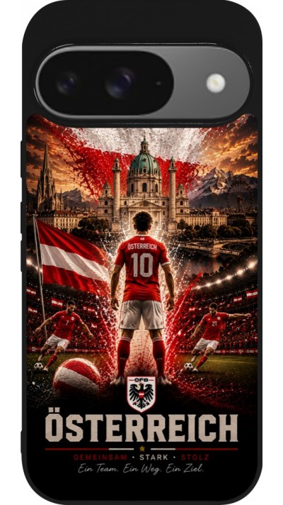 Coque Google Pixel 9 / Pixel 9 Pro - Silicone rigide noir Football Autriche splash 2026