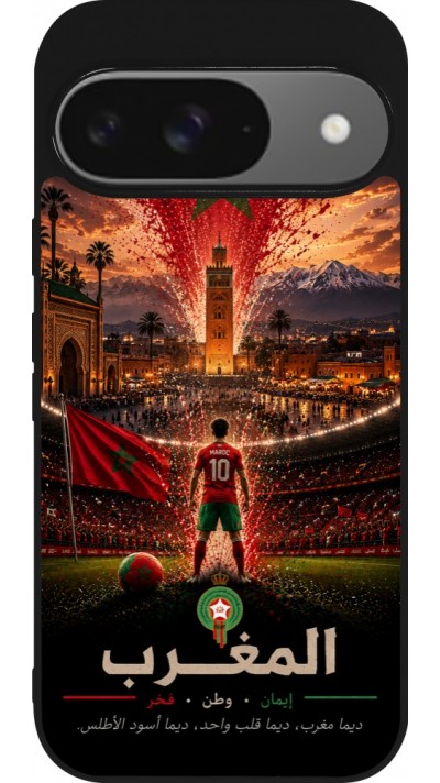 Coque Google Pixel 9 / Pixel 9 Pro - Silicone rigide noir Football Maroc splash 2026