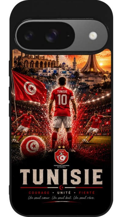 Coque Google Pixel 9 / Pixel 9 Pro - Silicone rigide noir Football Tunisie splash 2026