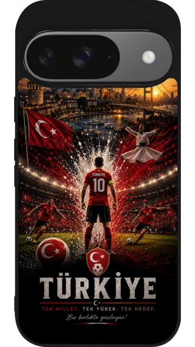 Coque Google Pixel 9 / Pixel 9 Pro - Silicone rigide noir Football Turquie splash 2026