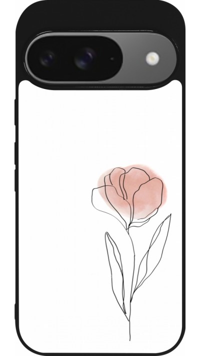 Google Pixel 9 / Pixel 9 Pro Case Hülle - Silikon schwarz Spring 23 minimalist flower