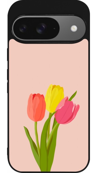 Google Pixel 9 / Pixel 9 Pro Case Hülle - Silikon schwarz Spring 23 tulip trio