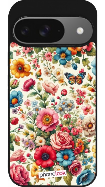 Google Pixel 9 / Pixel 9 Pro Case Hülle - Silikon schwarz Spring 25 fruehling bluetend