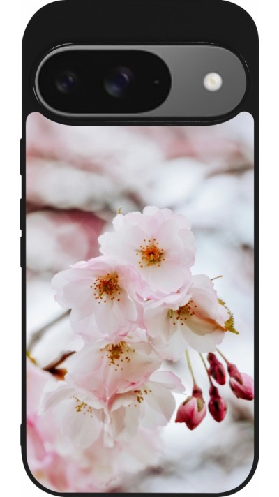Coque Google Pixel 9 / Pixel 9 Pro - Silicone rigide noir Cherry tree Spring 2026