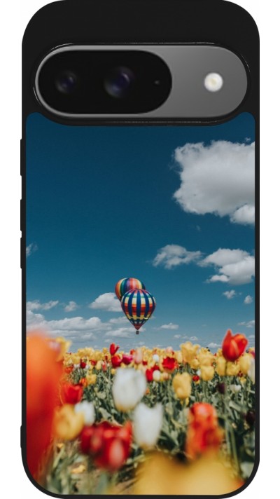 Coque Google Pixel 9 / Pixel 9 Pro - Silicone rigide noir Hot air balloon Spring 2026