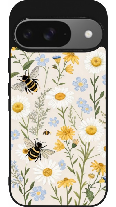 Coque Google Pixel 9 / Pixel 9 Pro - Silicone rigide noir Pattern bees Spring 2026