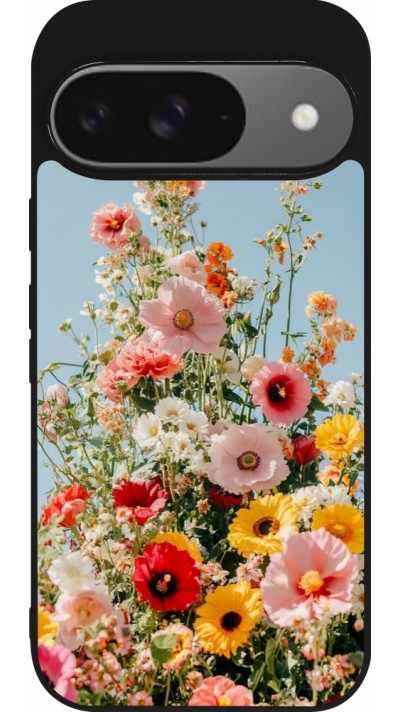 Coque Google Pixel 9 / Pixel 9 Pro - Silicone rigide noir Spring flowers Spring 2026