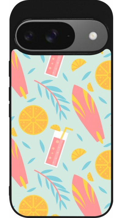 Google Pixel 9 / Pixel 9 Pro Case Hülle - Silikon schwarz Summer 2025 Pattern citron