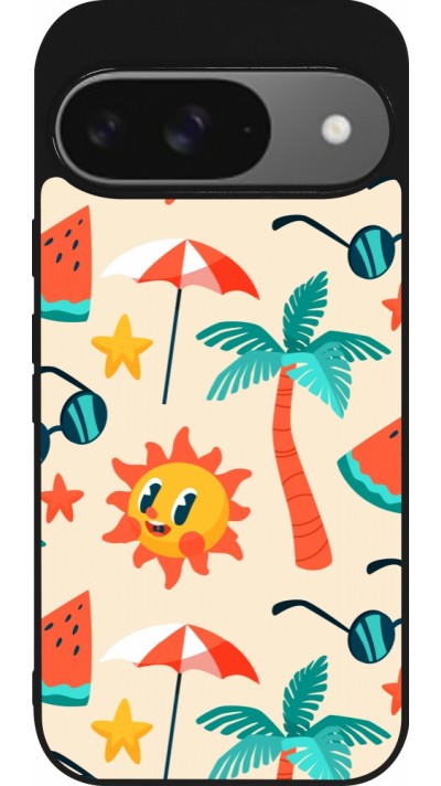 Google Pixel 9 / Pixel 9 Pro Case Hülle - Silikon schwarz Summer 2025 Pattern soleil