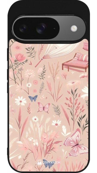 Google Pixel 9 / Pixel 9 Pro Case Hülle - Silikon schwarz Sommer Pastellmuster