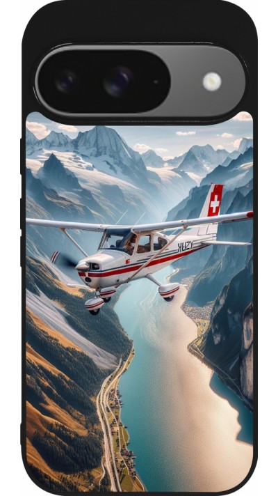 Google Pixel 9 / Pixel 9 Pro Case Hülle - Silikon schwarz Schweizer Alpenflug