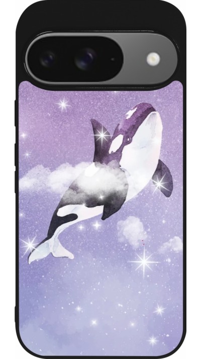 Coque Google Pixel 9 / Pixel 9 Pro - Silicone rigide noir Whale in sparking stars