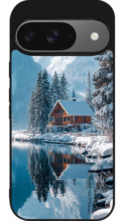 Google Pixel 9 / Pixel 9 Pro Case Hülle - Silikon schwarz Winter 25 Winter house forest day