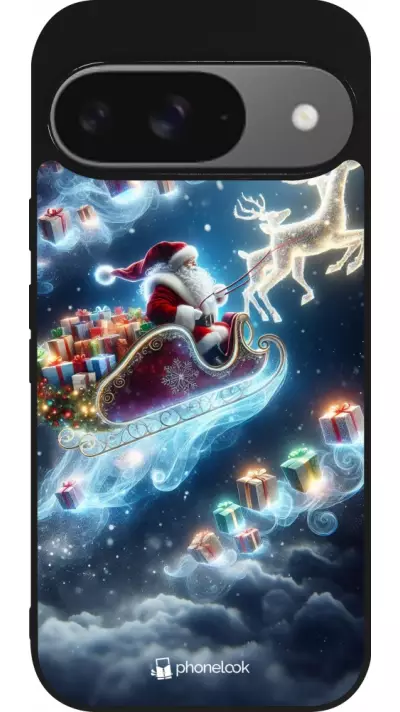 Coque Google Pixel 9 / Pixel 9 Pro - Silicone rigide noir Noël 2023 Père Noël enchanté