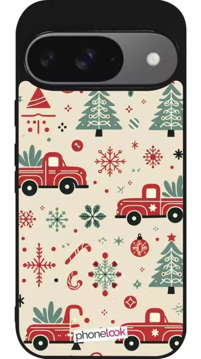 Coque Google Pixel 9 / Pixel 9 Pro - Silicone rigide noir Noël 2024 Camion Sapin