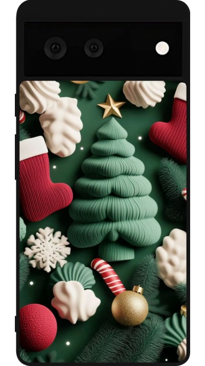 Coque Google Pixel 6 - Silicone rigide noir Christmas 25 Christmas textiles