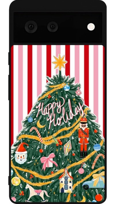 Coque Google Pixel 6 - Silicone rigide noir Christmas 25 Happy Holiday