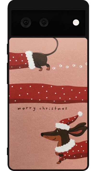 Coque Google Pixel 6 - Silicone rigide noir Christmas 25 Teckel Merry Xmas