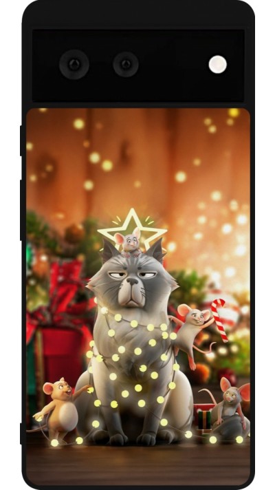 Coque Google Pixel 6 - Silicone rigide noir Christmas 25 Xmas Cat