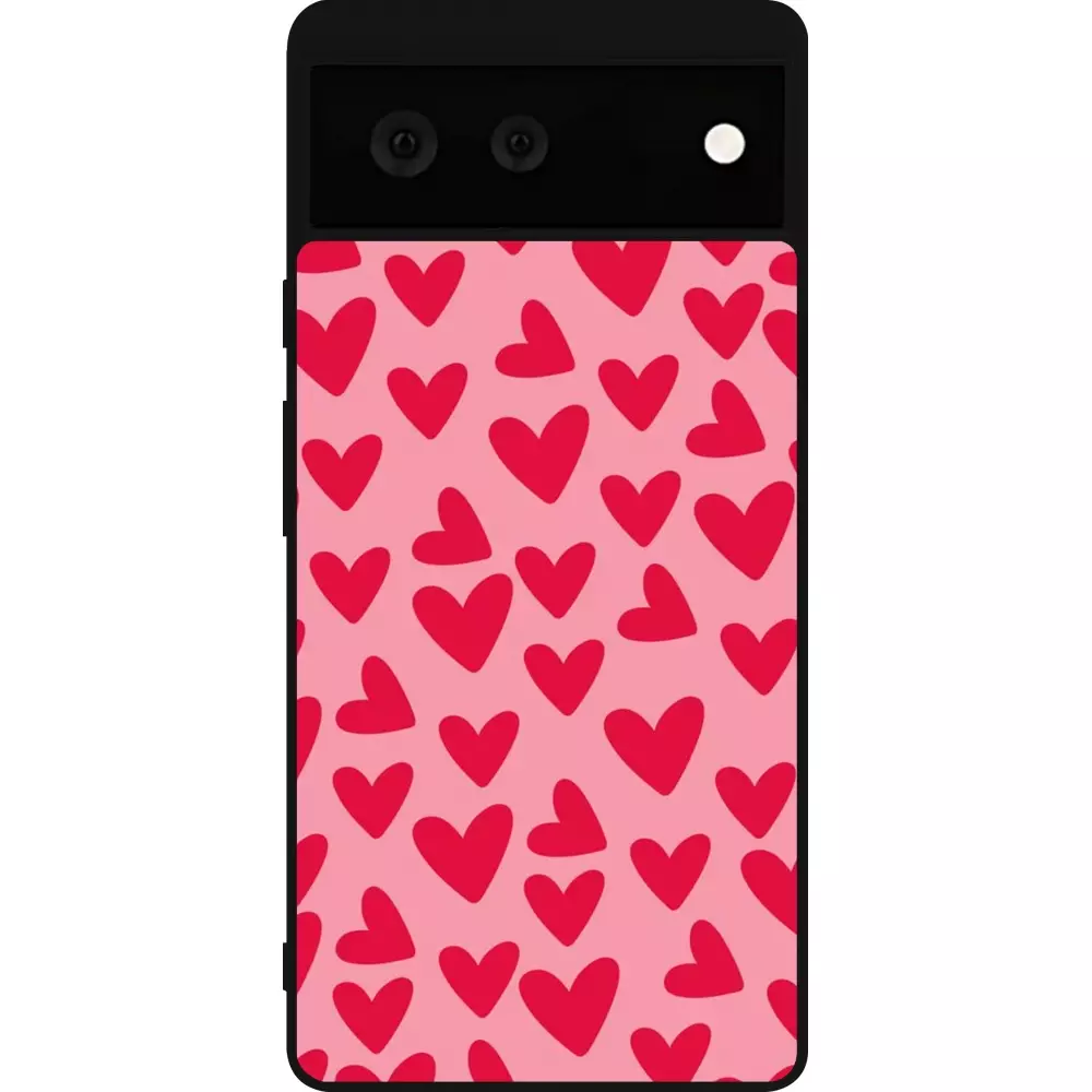 Coque Google Pixel 6 - Silicone rigide noir Mom 2024 petits coeurs