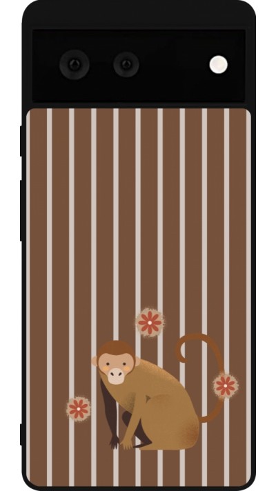 Coque Google Pixel 6 - Silicone rigide noir Monkey with stripes
