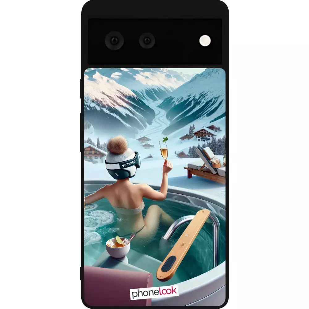 Coque Google Pixel 6 - Silicone rigide noir Montagne Glamour Jacuzzi