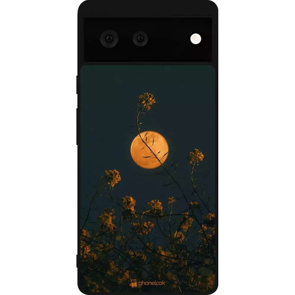 Coque Google Pixel 6 - Silicone rigide noir Moon Flowers