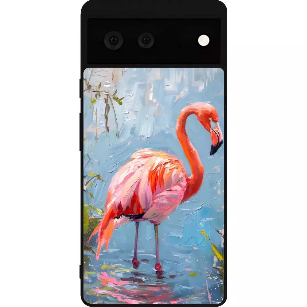 Coque Google Pixel 6 - Silicone rigide noir Paint Flamingo