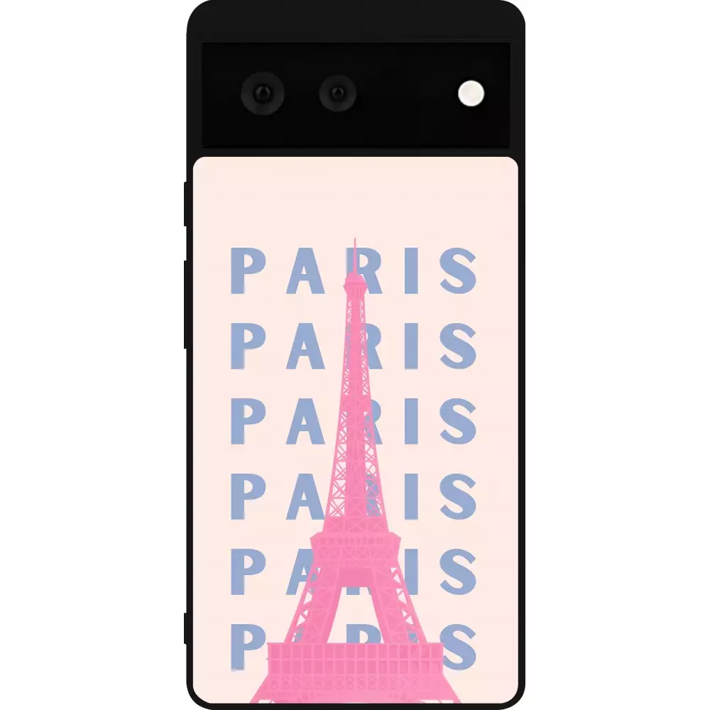 Coque Google Pixel 6 - Silicone rigide noir Paris Pink Print