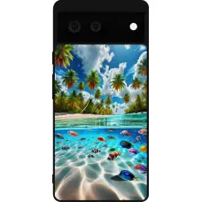 Coque Google Pixel 6 - Silicone rigide noir Plage Paradis