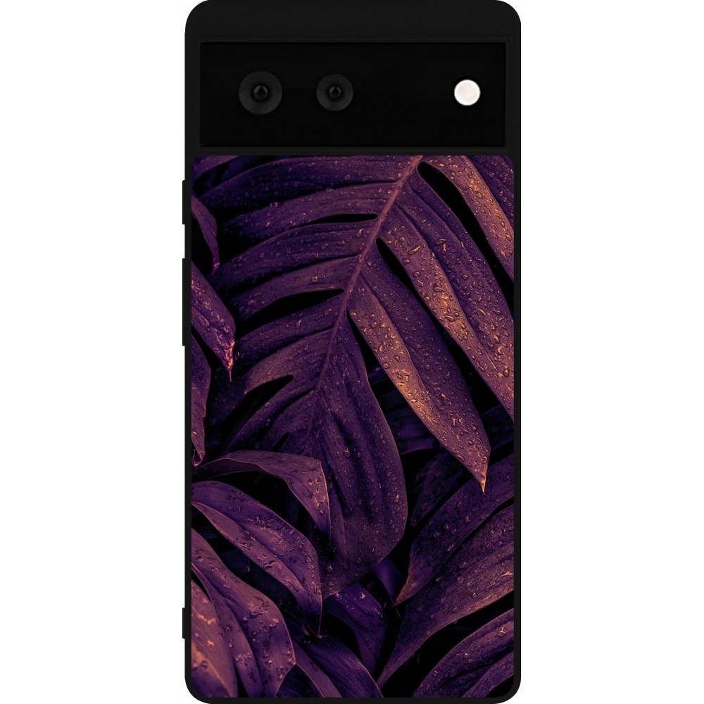 Coque Google Pixel 6 - Silicone rigide noir Purple Light Leaves