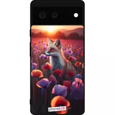 Coque Google Pixel 6 - Silicone rigide noir Renard pourpre au crépuscule