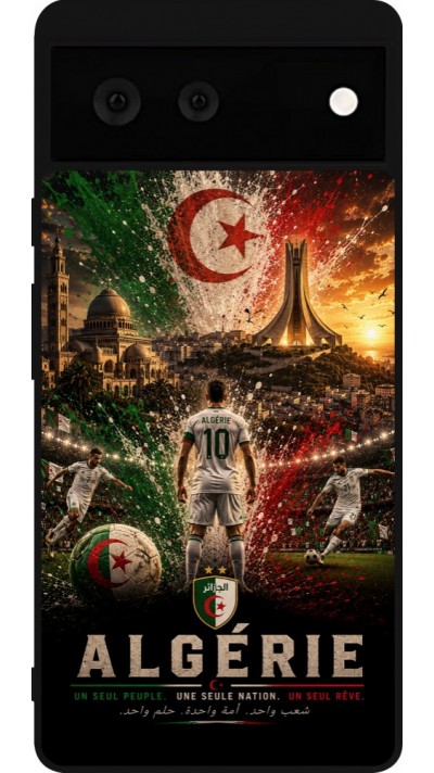 Coque Google Pixel 6 - Silicone rigide noir Football Algérie splash 2026
