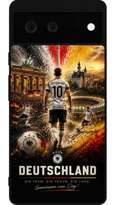 Coque Google Pixel 6 - Silicone rigide noir Football Allemagne splash 2026