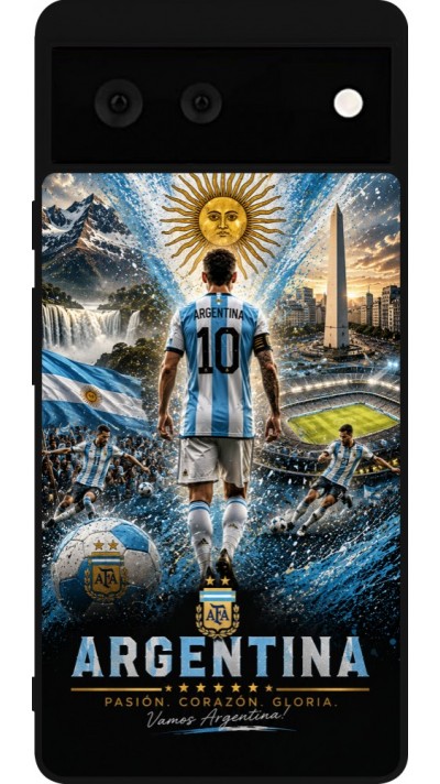 Coque Google Pixel 6 - Silicone rigide noir Football Argentine splash 2026