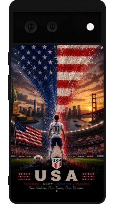 Coque Google Pixel 6 - Silicone rigide noir Football États-Unis splash 2026