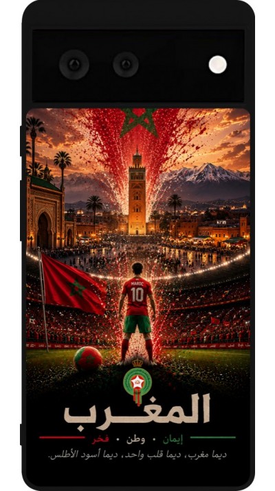 Coque Google Pixel 6 - Silicone rigide noir Football Maroc splash 2026