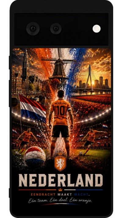 Coque Google Pixel 6 - Silicone rigide noir Football Pays-Bas splash 2026