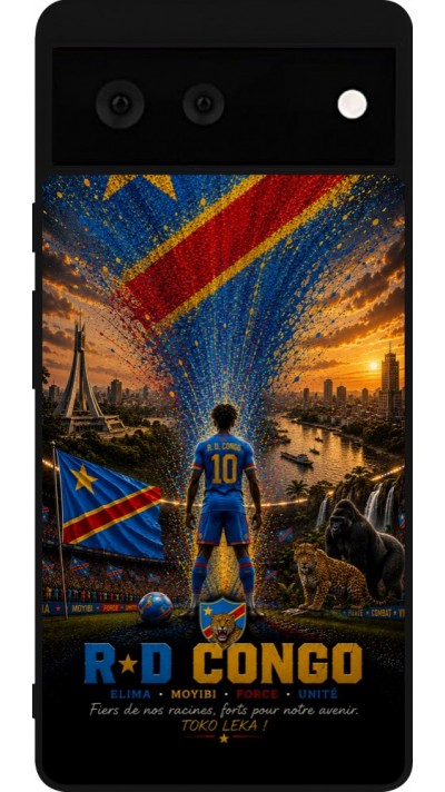 Coque Google Pixel 6 - Silicone rigide noir Football République démocratique du Congo splash 2026