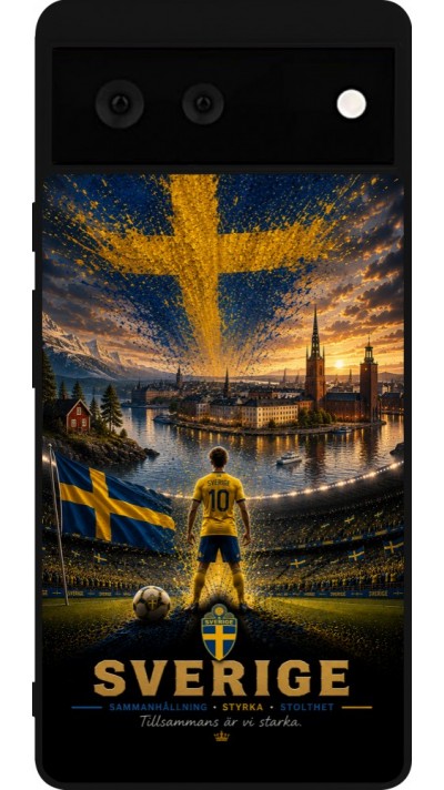 Coque Google Pixel 6 - Silicone rigide noir Football Suède splash 2026